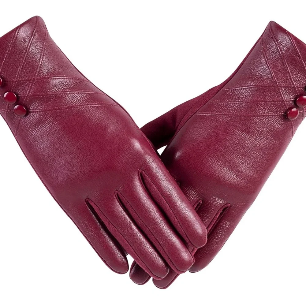 Leather Gloves, Touchscreen Texting Warm Cashmere Lining Windproof Suede Driving